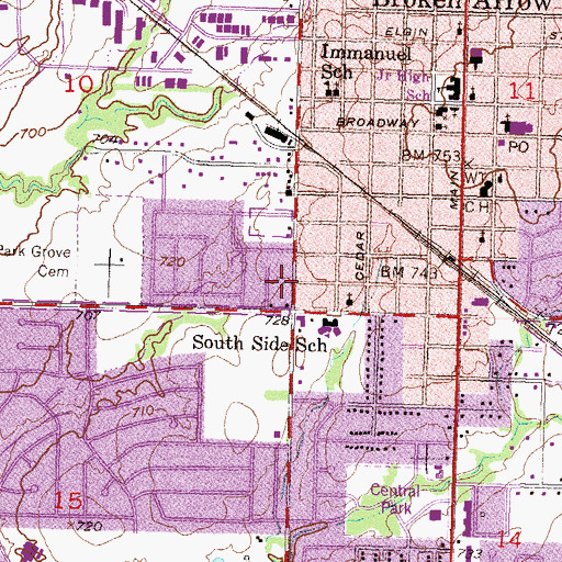 Topographic Map of Meadow Heights Shopping Center, OK