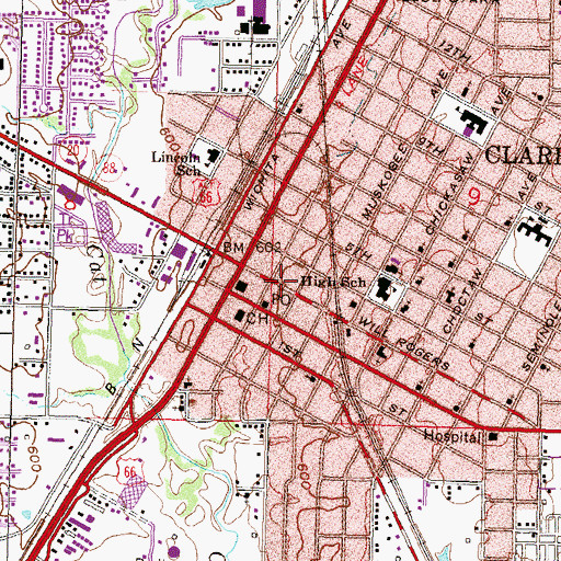 Topographic Map of Clermont Shopping Center, OK