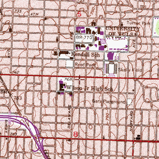 Topographic Map of Cedar Wood Shopping Center, OK