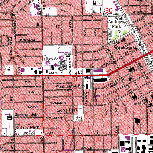 Topographic Map of The Main Street, OK