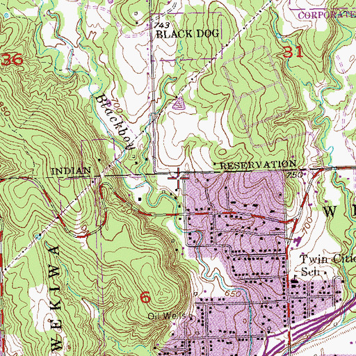 Topographic Map of Gilcrease Hills, OK