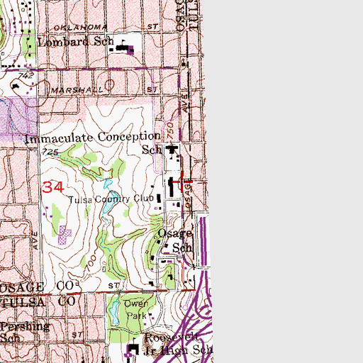 Topographic Map of Osage Hills Shopping Center, OK