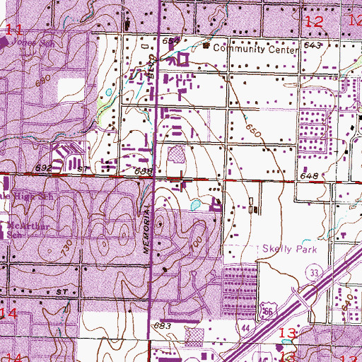 Topographic Map of Village Square Shopping Center, OK
