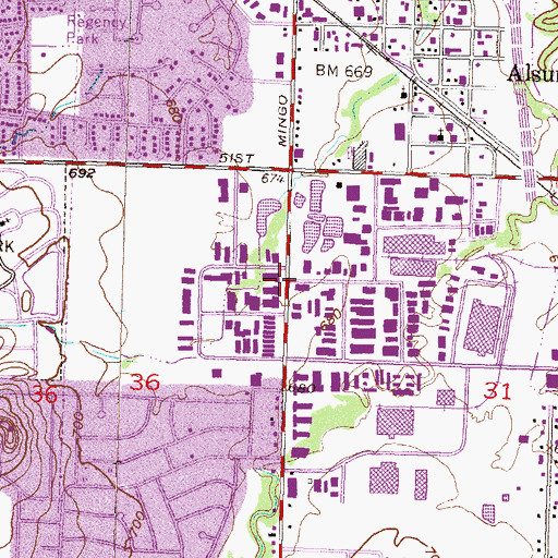 Topographic Map of 5400 Mingo Shopping Center, OK