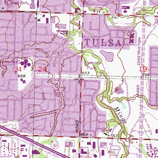 Topographic Map of 71 Mingo Plaza Shopping Center, OK