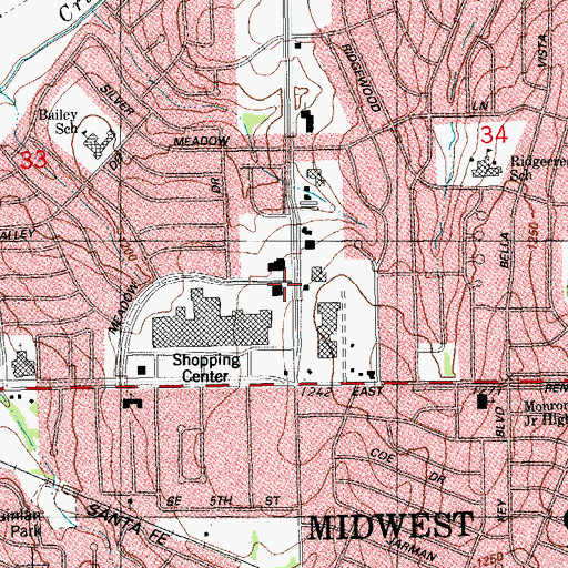 Topographic Map of Town and Country Shopping Center, OK