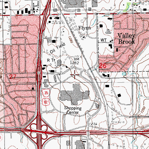 Topographic Map of Crossroads Village, OK