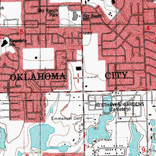 Topographic Map of Westminster Village Shopping Center, OK