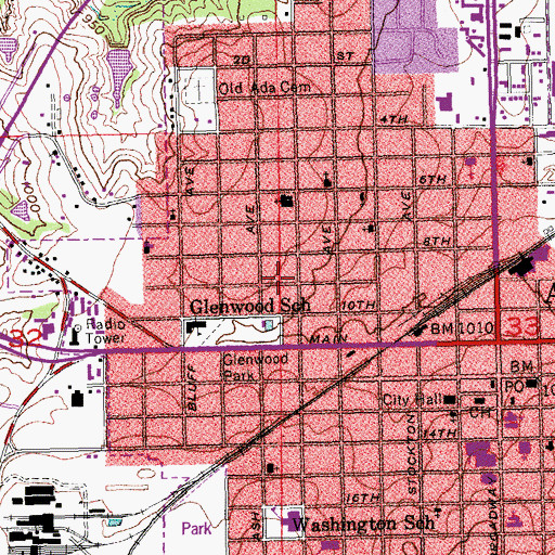 Topographic Map of Ada Church of the Nazarene, OK