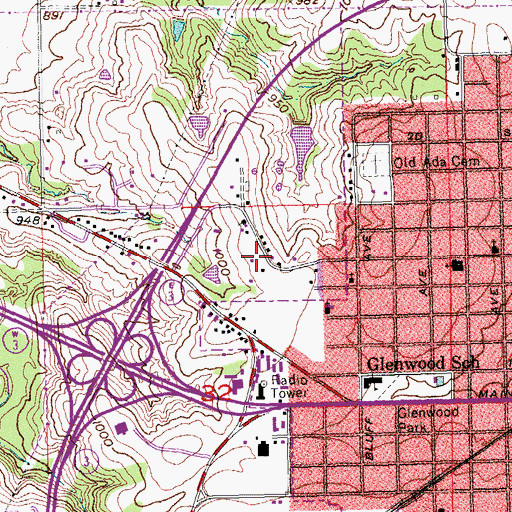 Topographic Map of Asbury United Methodist Church, OK