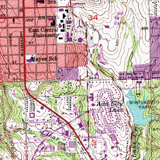 Topographic Map of Central Church of Christ, OK
