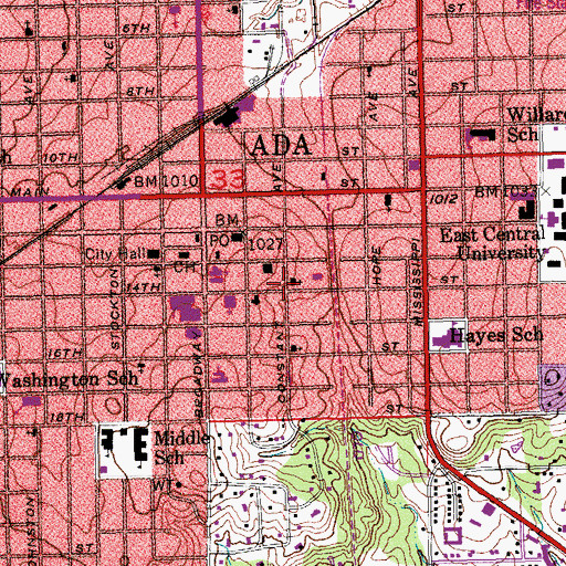 Topographic Map of First Assembly of God, OK
