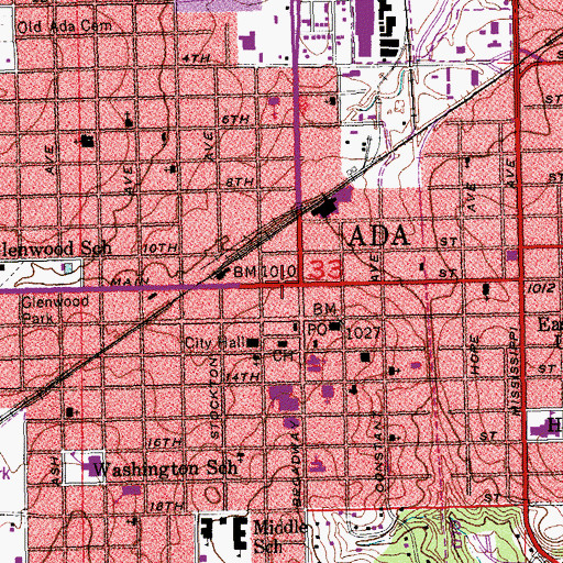 Topographic Map of First Baptist Church, OK