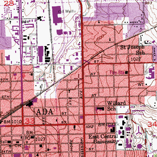 Topographic Map of Trinity Baptist Church, OK