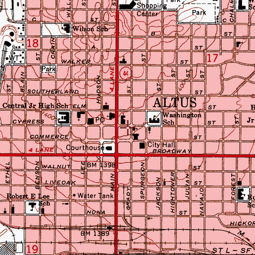 Topographic Map of First Presbyterian Church, OK