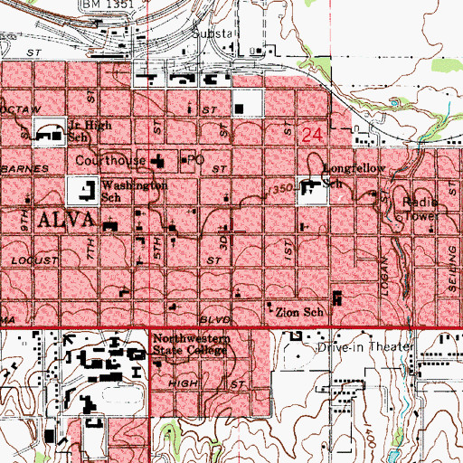 Topographic Map of First Presbyterian Church, OK
