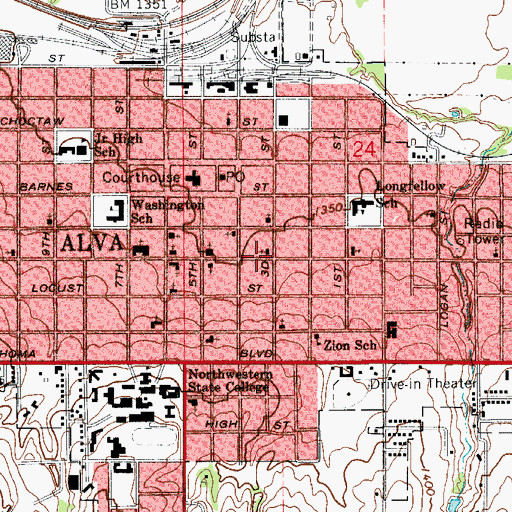 Topographic Map of First United Methodist Church, OK