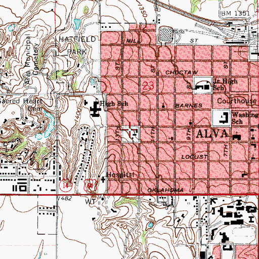 Topographic Map of Sacred Heart Catholic Church, OK
