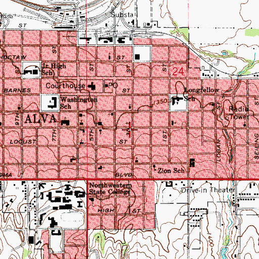 Topographic Map of Town and Country Christian Church, OK