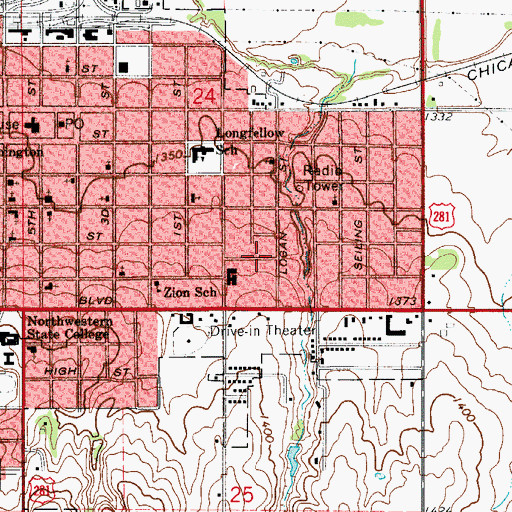 Topographic Map of Zion Lutheran Church, OK