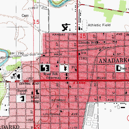 Topographic Map of First Christian Church, OK