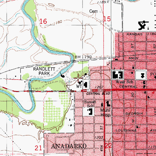 Topographic Map of First United Methodist Church, OK
