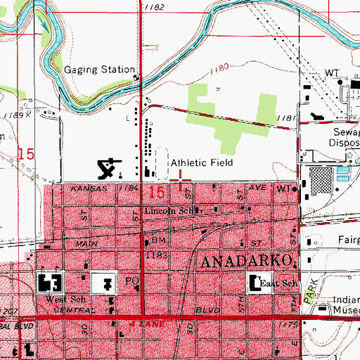 Topographic Map of Indian Capital Baptist Church, OK