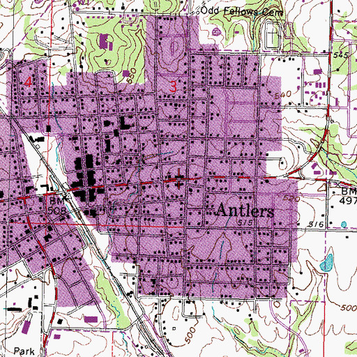 Topographic Map of First Presbyterian Church, OK