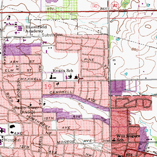 Topographic Map of Ashbury United Methodist Church, OK