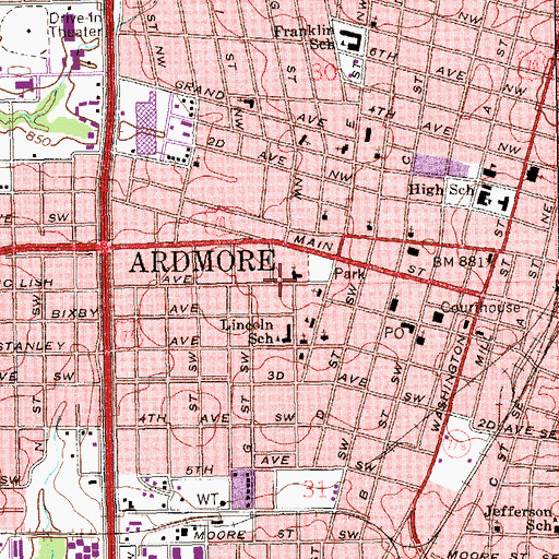 Topographic Map of Central Church of Christ, OK