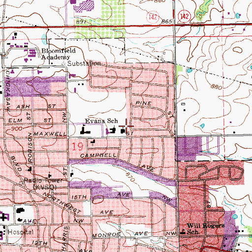 Topographic Map of First Christian Church Disciples, OK