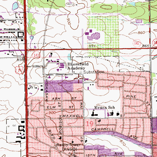 Topographic Map of Harvest Church, OK