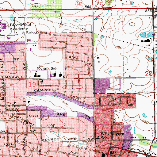 Topographic Map of Maxwell Avenue Church of Christ, OK