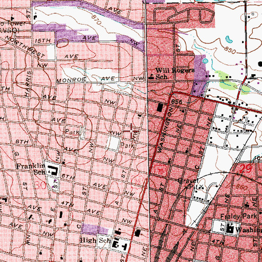 Topographic Map of Memorial Christian Church, OK