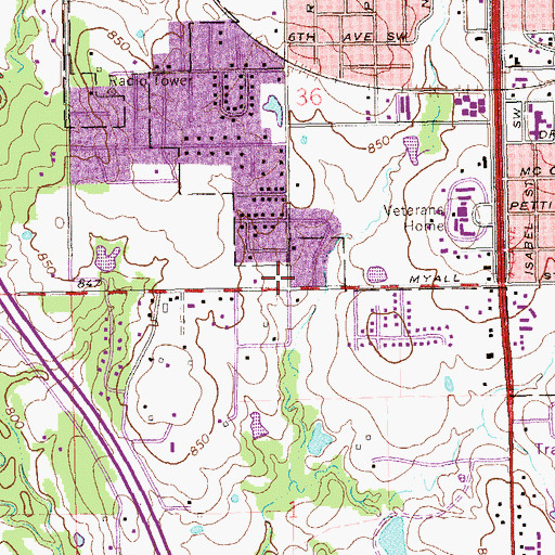 Topographic Map of Southwest Baptist Church, OK