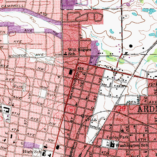 Topographic Map of Trinity Baptist Church, OK