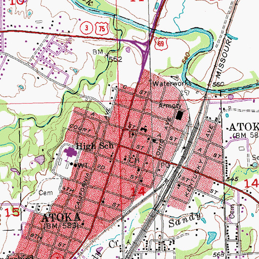 Topographic Map of Fist Baptist Church, OK