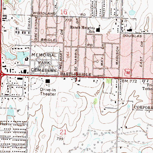 Topographic Map of Bartlesville Southern Baptist Church, OK