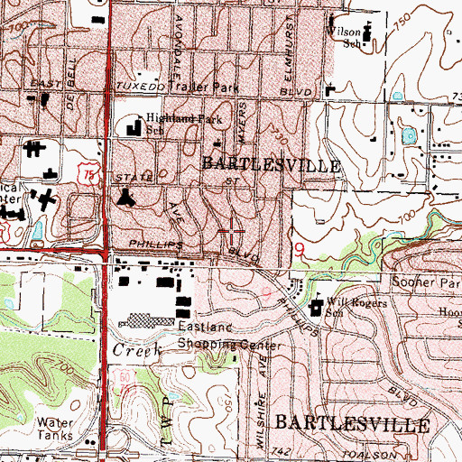 Topographic Map of Bible Church of Bartlesville, OK