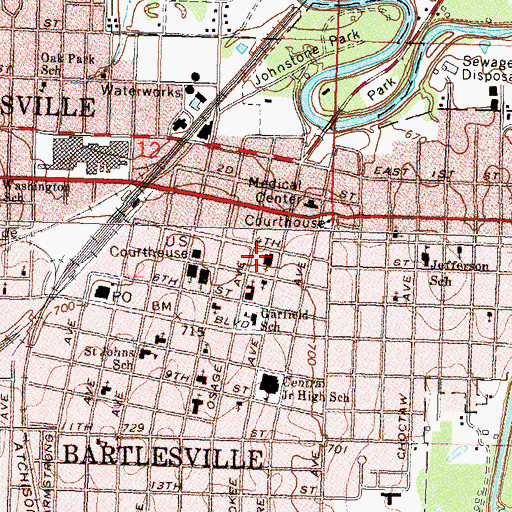 Topographic Map of First Baptist Church, OK