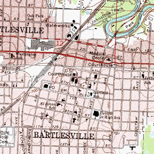 Topographic Map of First Presbyterian Church, OK