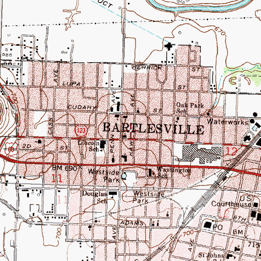 Topographic Map of Grace Baptist Church, OK