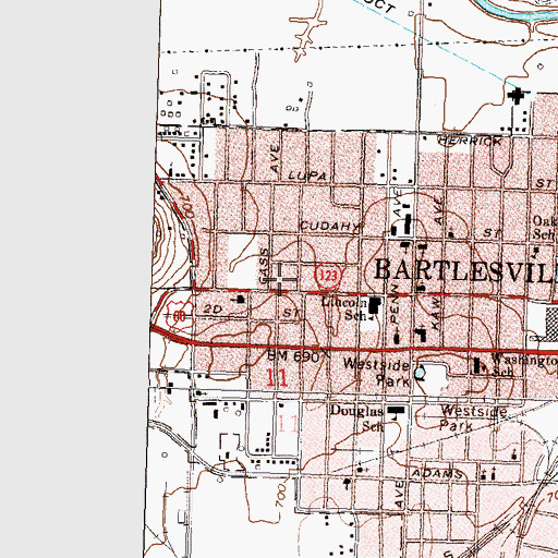 Topographic Map of Salvation Army, OK