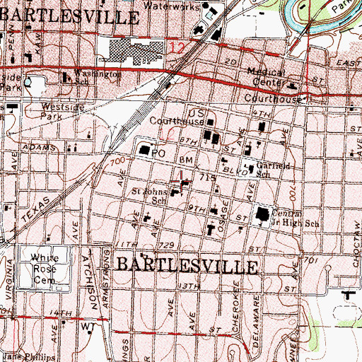 Topographic Map of Saint Johns Catholic Church, OK