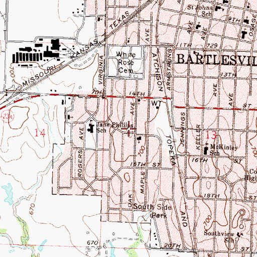 Topographic Map of Trinity Baptist Church, OK