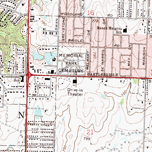 Topographic Map of Victory Church, OK