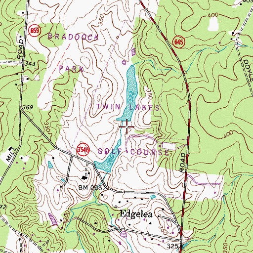 Topographic Map of Twin Lakes Golf Course, VA