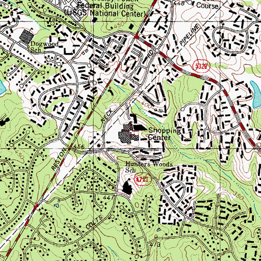 Topographic Map of Hunters Woods Village Center Shopping Center, VA
