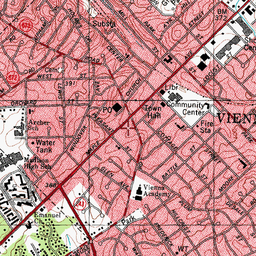 Topographic Map of Vienna Shopping Center, VA