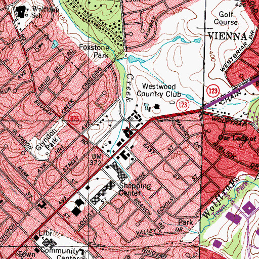 Topographic Map of Wolftrappe Shopping Center, VA